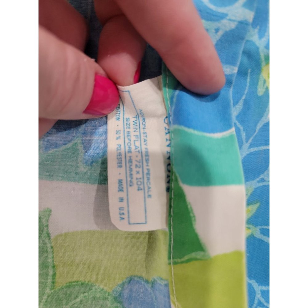 Cannon Vintage Twin Flat Sheet Floral 70s‎ Blue Green Clean - Picture 4 of 6